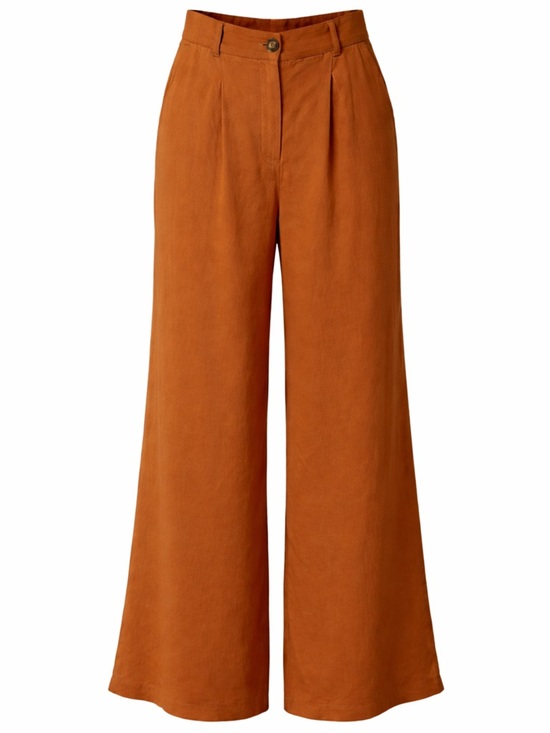 FRNCH Paris Pants - FRNCH Paris Rust Brown Wide Leg Pants | High Rise Lyocell Trousers | Size M